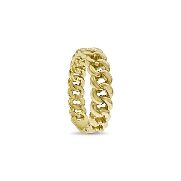 Cuban Link Chain Womens Band Ring 10k Yellow Gold Stackable - Picture 2 of 3